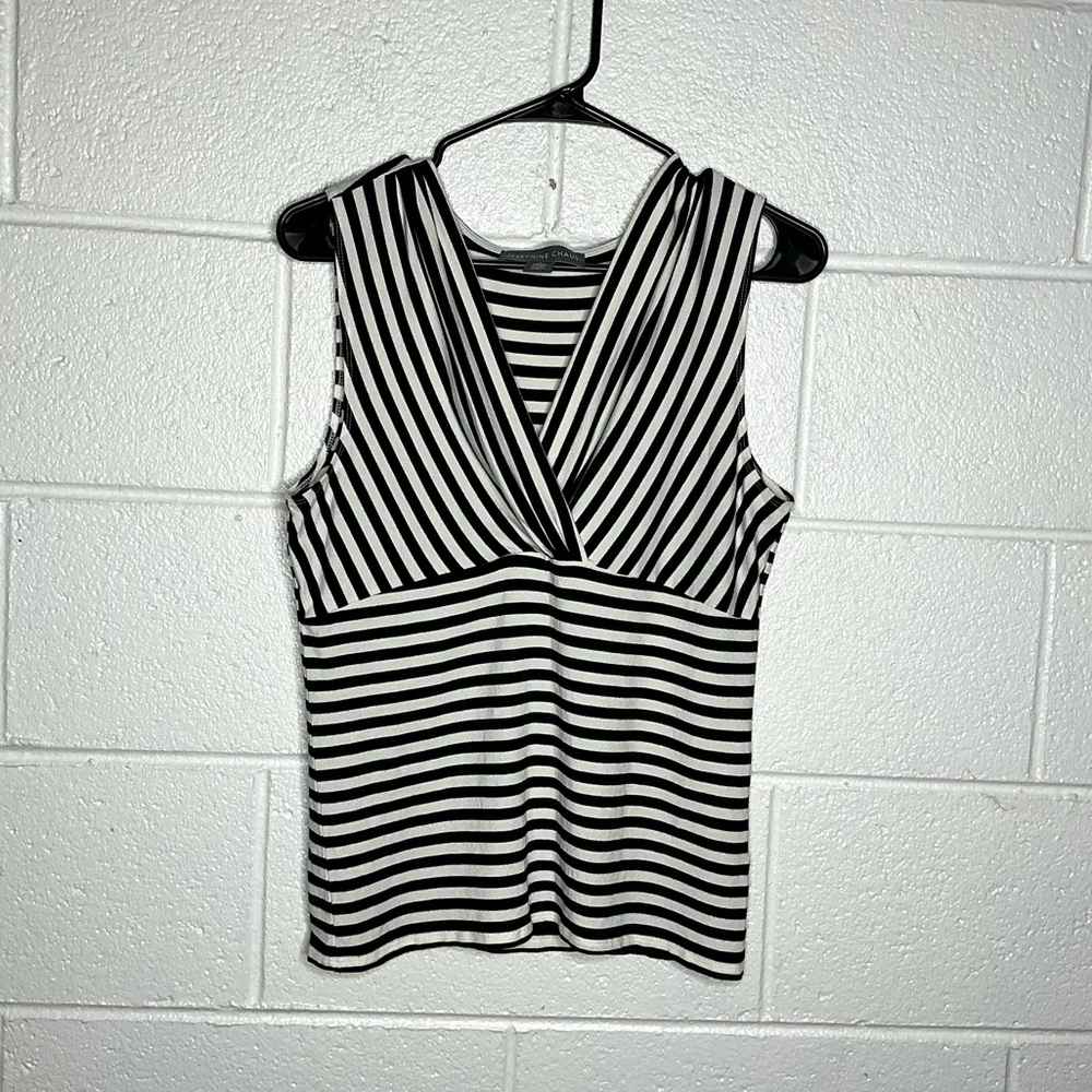 < Josephine Chaus Black & White Striped V-Neck Top >